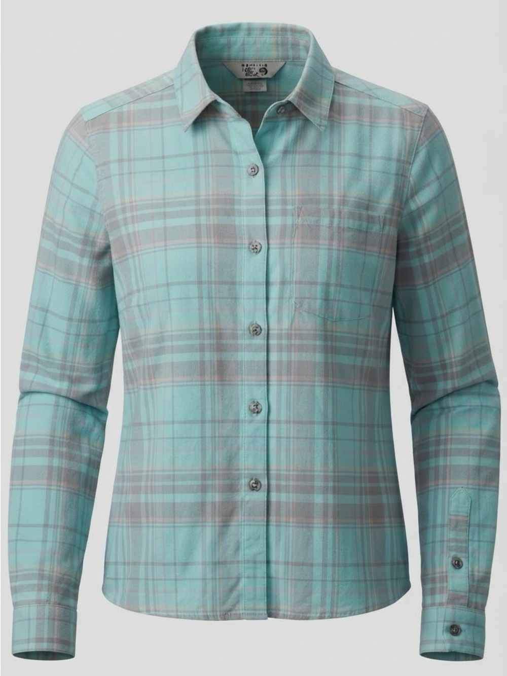Mountain Hardwear Plaid Button Down Shirt Mint Aqua Gray Hiking Trail Gorpcore M
